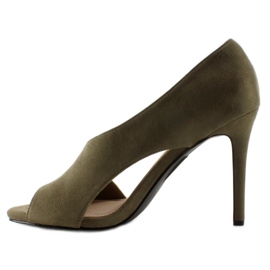 C70P Olive asymmetriske hæle med åben tå grøn 1
