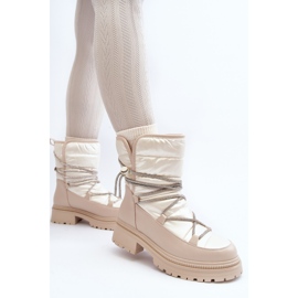 Beige snestøvler til kvinder med dekorativ snøre Rilana 5