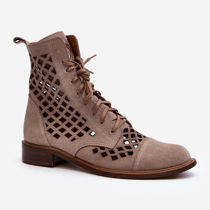 Zazoo 2695 Ankelstøvler i gennembrudt læder, beige 1