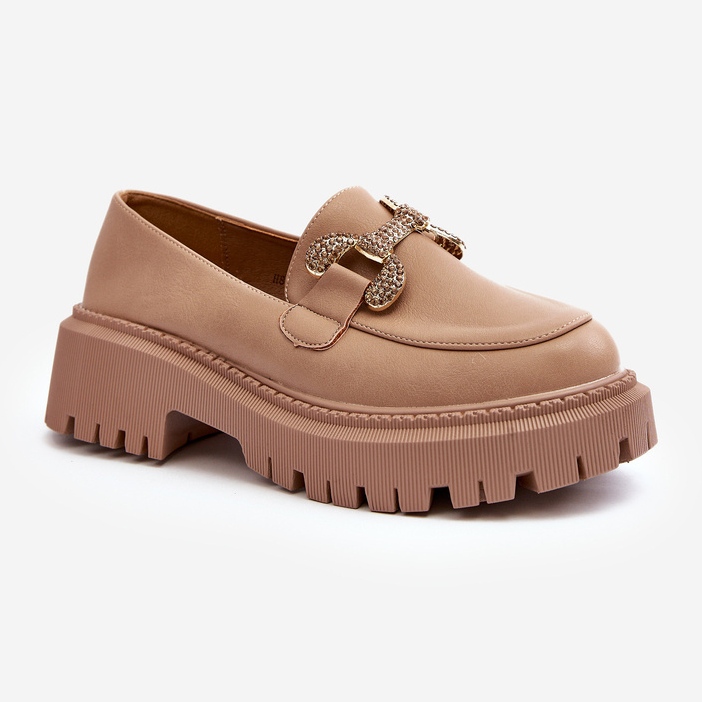 Damemokkasiner med dekoration, mørk beige gargi 2
