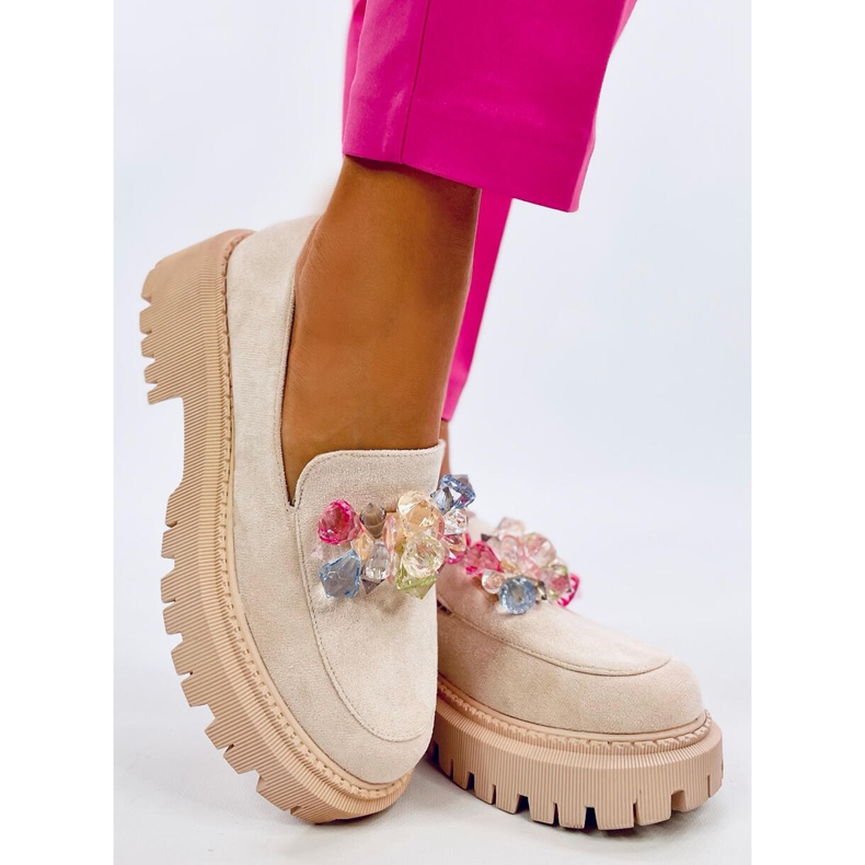 Stefani Beige platform loafers med sten 1