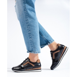 Daszyński sorte gennembrudte sneakers til kvinder 1