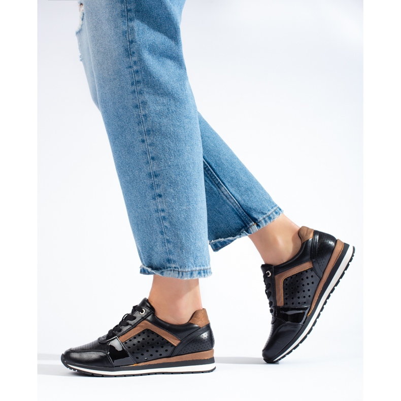 Daszyński sorte gennembrudte sneakers til kvinder 1