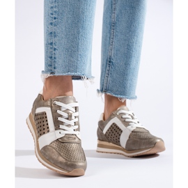 Daszyński guldgennembrudte sneakers til kvinder gylden 1