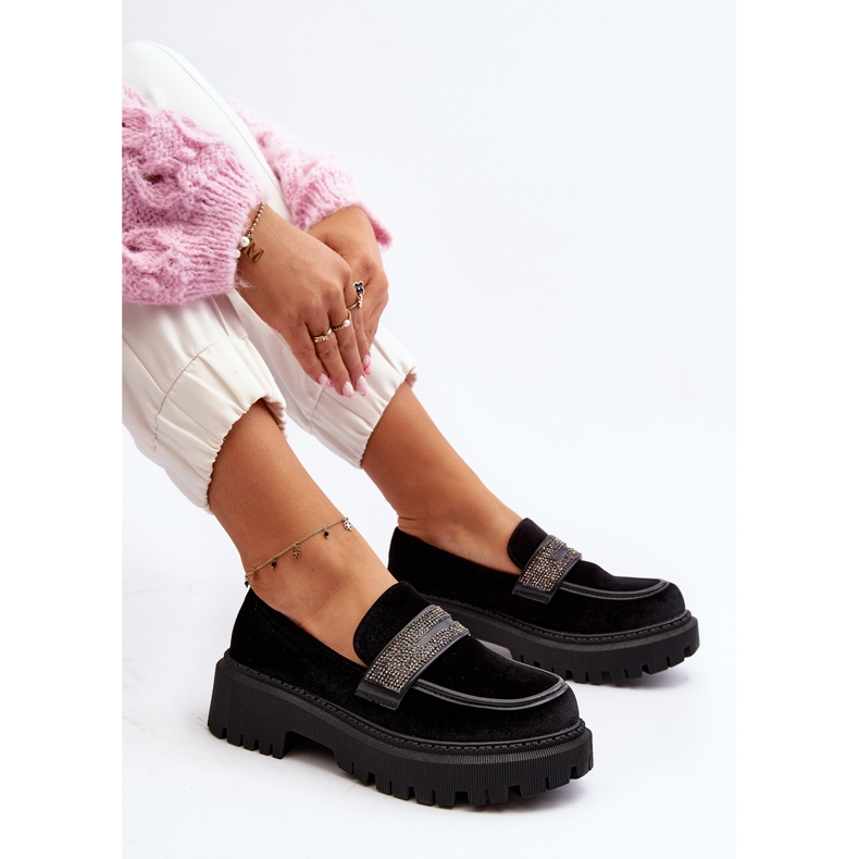 Dame velour mokkasiner med dekoration Sort Wendreda 1