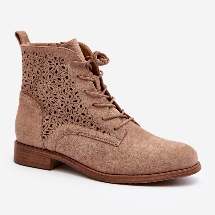 S.barski HY66-136 Ankelstøvler til kvinder med mønster, beige 2