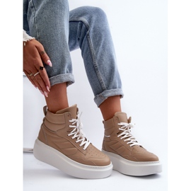 Zazoo 3392/X sportssko i læder til kvinder på platformen, beige 1