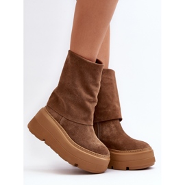 Zazoo 3410 ruskindsstøvler til kvinder på en massiv kamelplatform brun 2