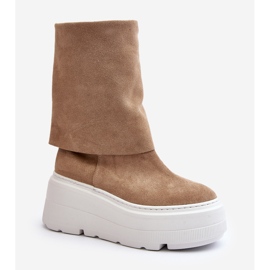 Zazoo 3410 ruskindsstøvler til kvinder på en massiv platform, beige 1