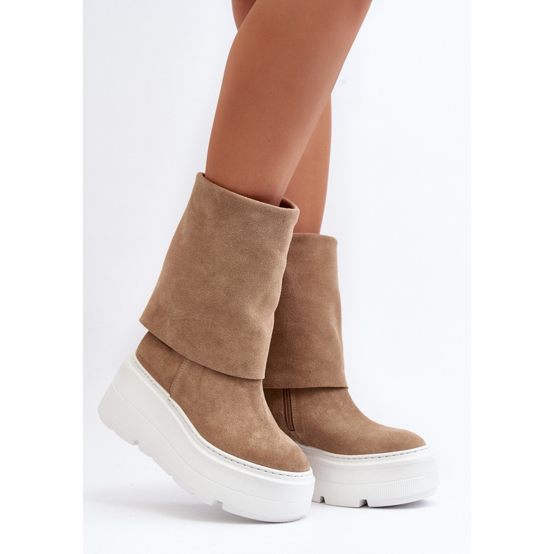 Zazoo 3410 ruskindsstøvler til kvinder på en massiv platform, beige 2