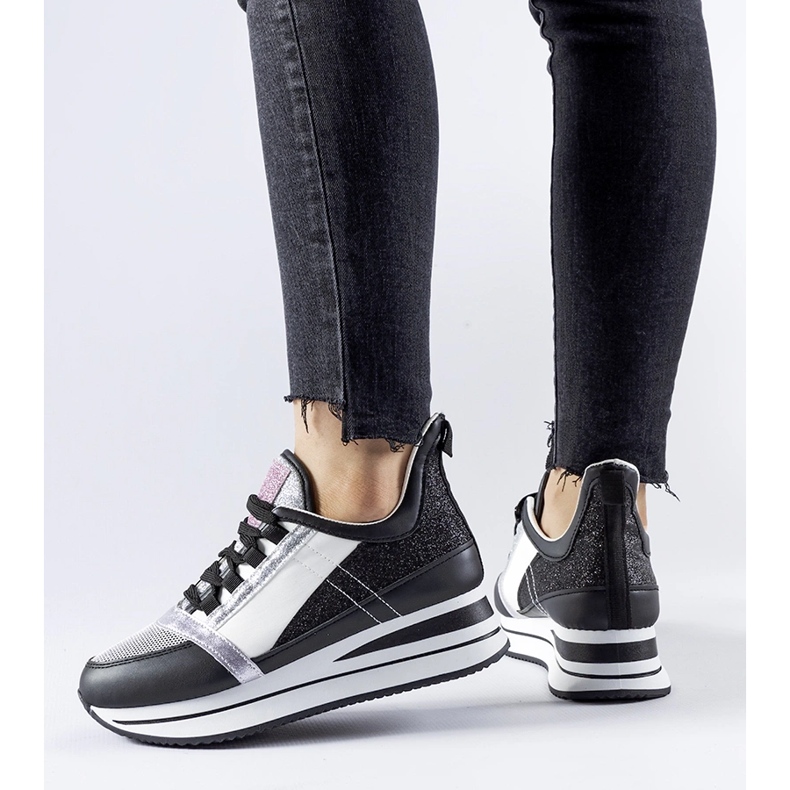 Sorte glitter sneakers på Marce platformen 1