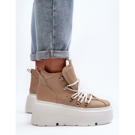 Zazoo 3416 læder sportssko til kvinder, beige 1