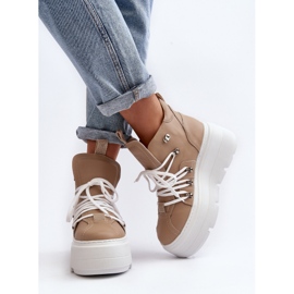 Zazoo 3416 læder sportssko til kvinder, beige 2
