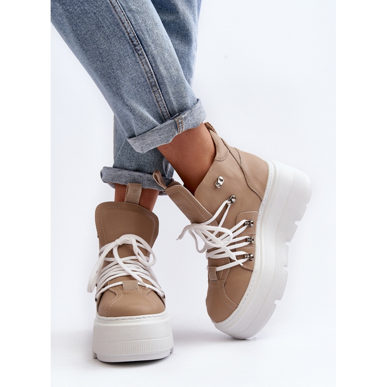 Zazoo 3416 læder sportssko til kvinder, beige 2
