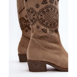 Zazoo 4043 gennembrudt beige ruskind støvler med lav hæl 2