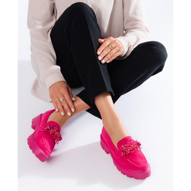 Fuchsia loafers i ruskind til kvinder lyserød 2