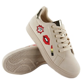 Sweet lips sneakers med patches FB-15 BEIGE / GULD 3