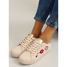 Sweet lips sneakers med patches FB-15 BEIGE / GULD 6