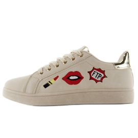 Sweet lips sneakers med patches FB-15 BEIGE / GULD 1