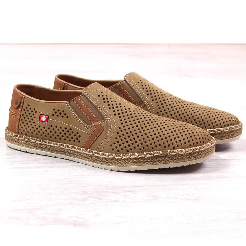 Gennembrudte lædersko Rieker M RKR503A, beige 2