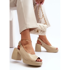 Zazoo 40376 beige lædersandaler med massive høje hæle 1