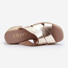 Zazoo 40373 læder flip-flops på en blok, guld gylden 8