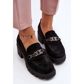 Vinceza Eriella Black Chunky Heel Moccasins sort 1