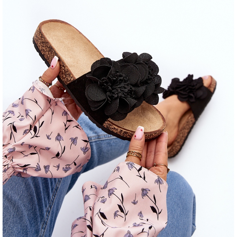 Dameflip-flops med blomster, Sort Lulania 1
