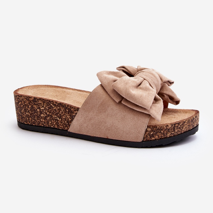 Kvindeflip-flops på korkplatform med sløjfe Khaki Tarena beige 1