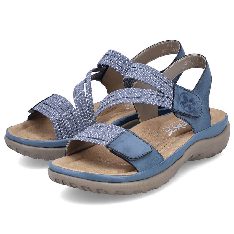 Komfortable damesandaler med velcroblå Rieker 64870-14 1