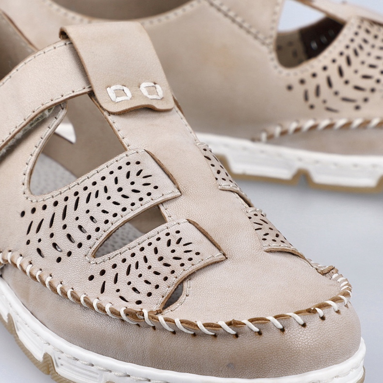 Gennembrudte lædersko med velcro, beige Rieker 49958-61 1