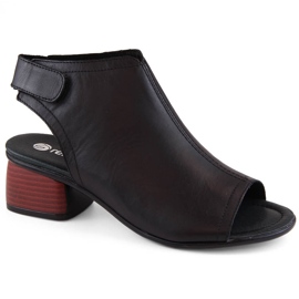 Læderkomfortable højhælede sandaler til kvinder med velcro Remonte R8770-01 sort 8