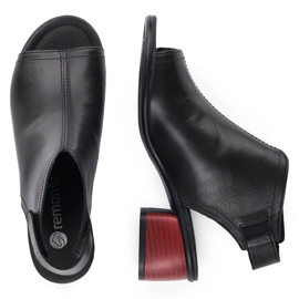 Læderkomfortable højhælede sandaler til kvinder med velcro Remonte R8770-01 sort 15
