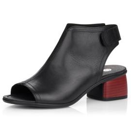 Læderkomfortable højhælede sandaler til kvinder med velcro Remonte R8770-01 sort 9
