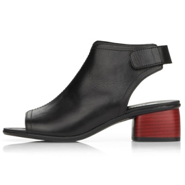 Læderkomfortable højhælede sandaler til kvinder med velcro Remonte R8770-01 sort 12