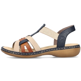Komfortable slip-on sandaler til kvinder med flerfarvede elastikbånd, Rieker 65918-90 beige 1