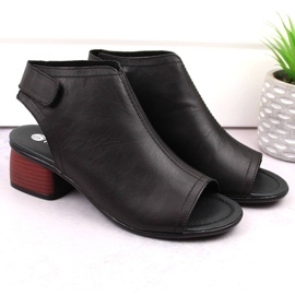 Læderkomfortable højhælede sandaler til kvinder med velcro Remonte R8770-01 sort 6