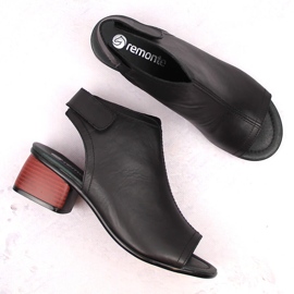 Læderkomfortable højhælede sandaler til kvinder med velcro Remonte R8770-01 sort 7