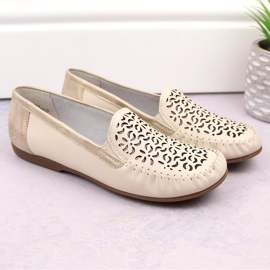 Komfortable sko i læder, gennembrudte mokkasiner til kvinder, beige Rieker L6350-60 12