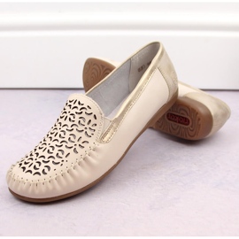 Komfortable sko i læder, gennembrudte mokkasiner til kvinder, beige Rieker L6350-60 14