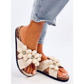 Charss Beige korkflip-flops med pudeblomster 2