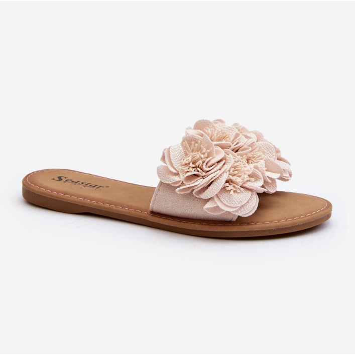 Dame Flip Flops Med Blomster Beige Eelfan 2