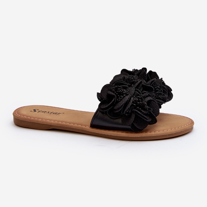 Dame-flip-flops med blomster Sort ålefan 2