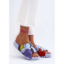 Gummi flip flops med blåt monstre print 1
