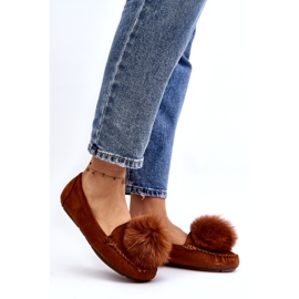 Kvinders kamelens pels loafers med pels og pompom brun 1