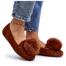 Kvinders kamelens pels loafers med pels og pompom brun 4