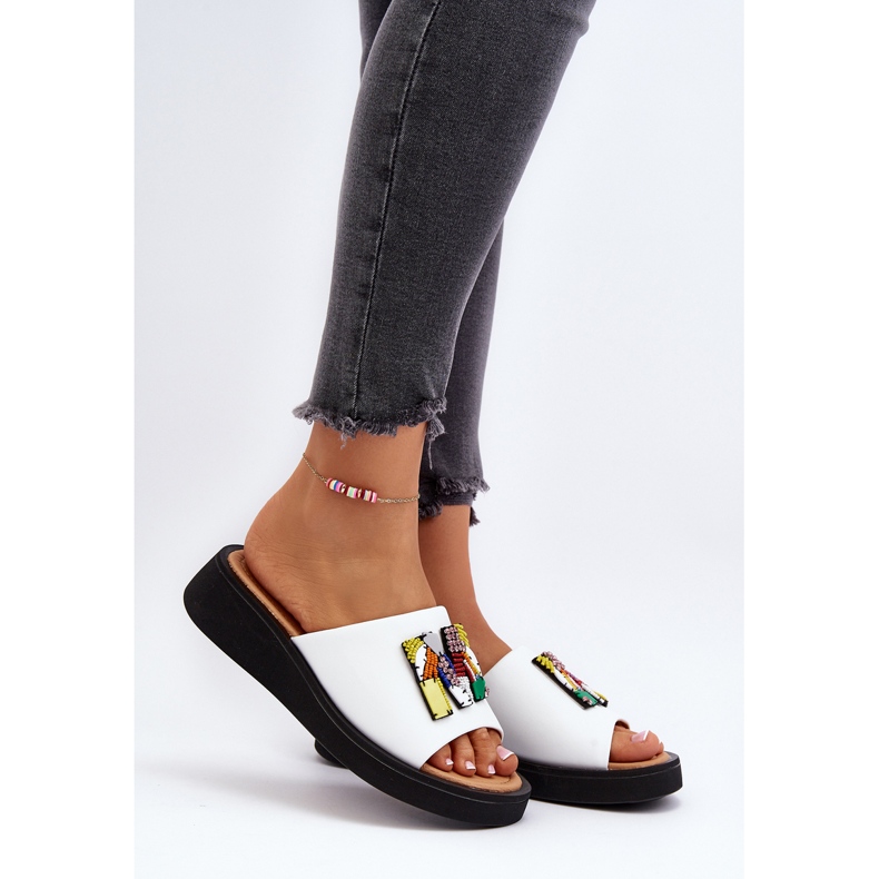 Vinceza Dame læder flip-flops med hvid Asames dekoration 2