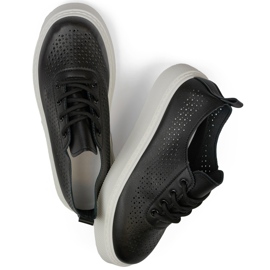 Sorte gennembrudte damesneakers med tyk sål 1