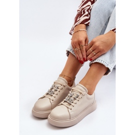 Vinceza Dame læder sneakers med beige dekorationer Dysuri 1