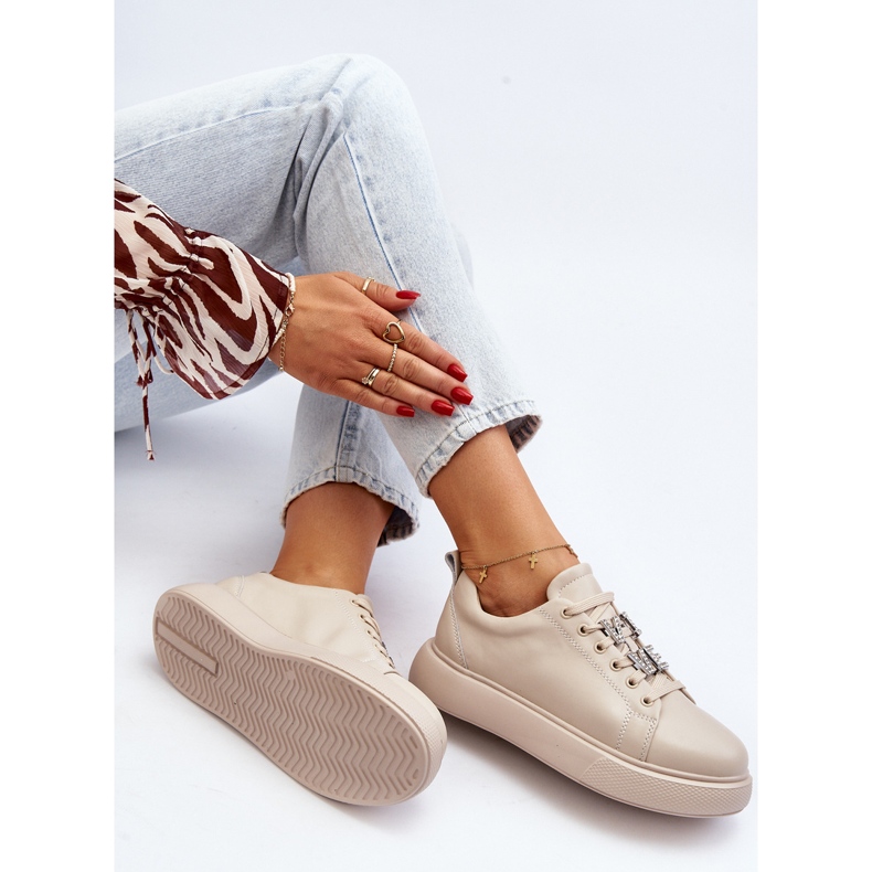 Vinceza Dame læder sneakers med beige dekorationer Dysuri 2
